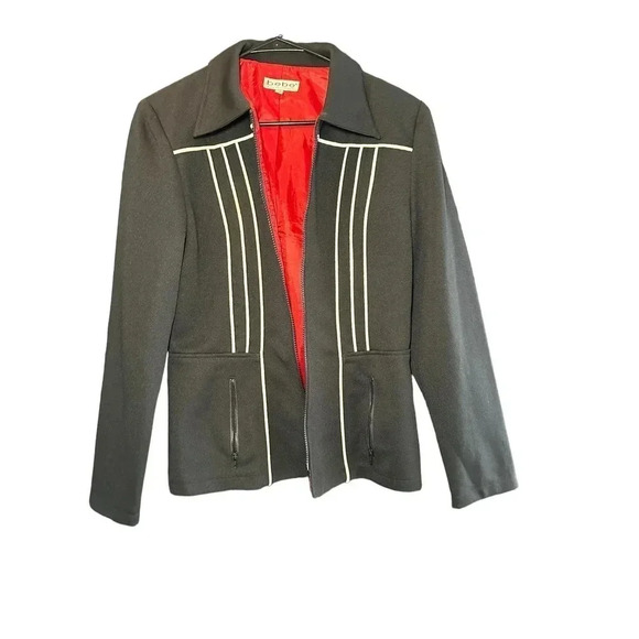 Bebe Women's Black Long Sleeves Zip Up Blazer Jacket Size 10 - Picture 1 of 9